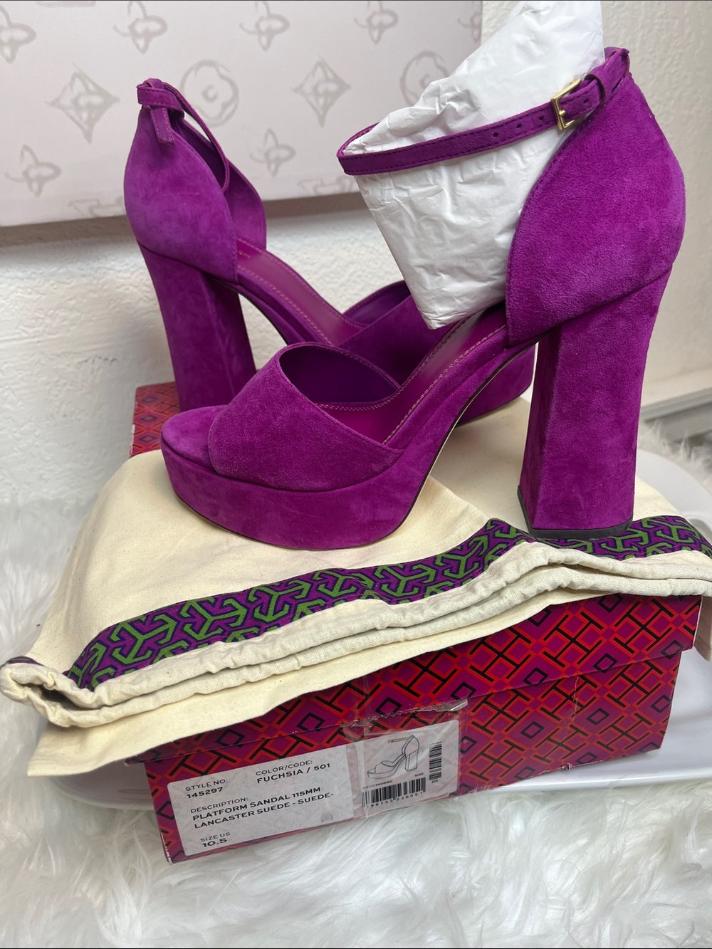 Tory Burch Fuchsia Suede Platform Block Heel Sandals